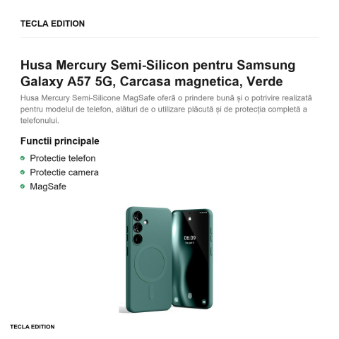 Husa Mercury Semi-Silicon pentru Samsung Galaxy A57 5G, Carcasa magnetica, Verde [1]