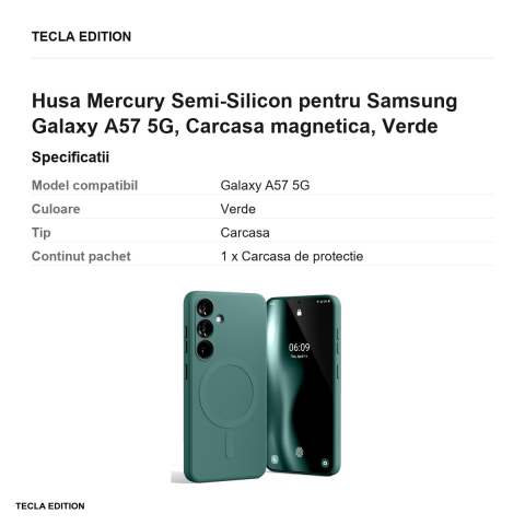 Husa Mercury Semi-Silicon pentru Samsung Galaxy A57 5G, Carcasa magnetica, Verde [2]