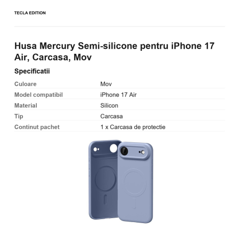 Husa Mercury Semi-silicone pentru iPhone 17 Air, Carcasa, Mov [2]