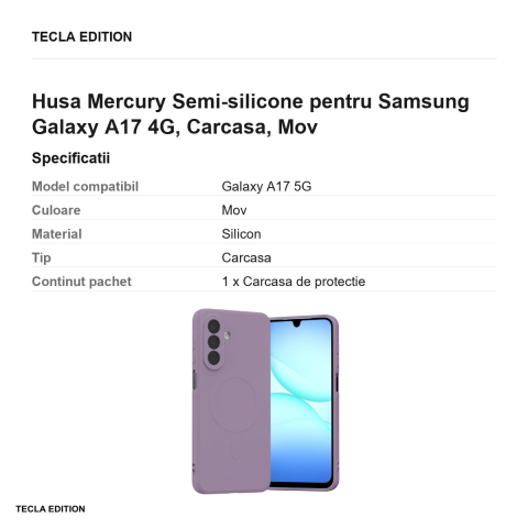 Husa Mercury Semi-silicone pentru Samsung Galaxy A17 4G, Carcasa, Mov [2]