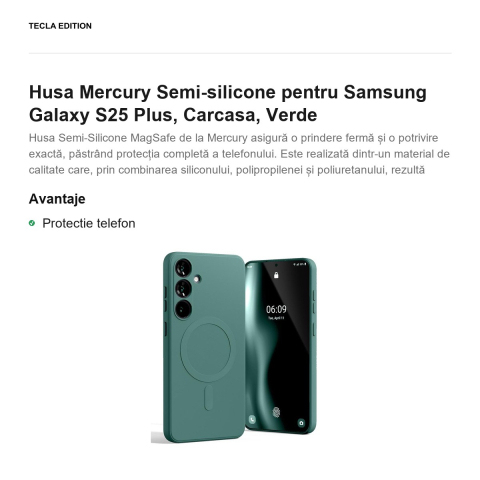 Husa Mercury Semi-silicone pentru Samsung Galaxy S25 Plus, Carcasa, Verde [1]