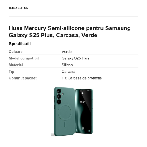 Husa Mercury Semi-silicone pentru Samsung Galaxy S25 Plus, Carcasa, Verde [2]