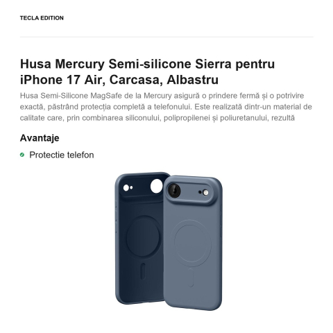 Husa Mercury Semi-silicone Sierra pentru iPhone 17 Air, Carcasa, Albastru [1]