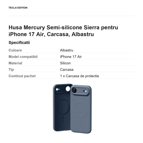 Husa Mercury Semi-silicone Sierra pentru iPhone 17 Air, Carcasa, Albastru [2]