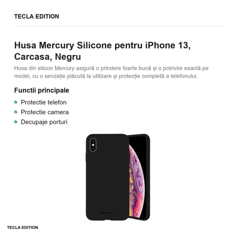 Husa Mercury Silicone pentru iPhone 13, Carcasa, Negru [1]