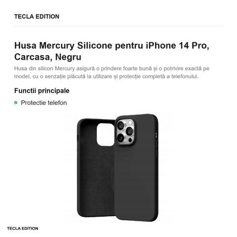 Husa Mercury Silicone pentru iPhone 14 Pro, Carcasa, Negru [1]