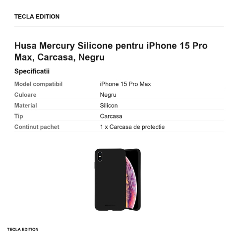 Husa Mercury Silicone pentru iPhone 15 Pro Max, Carcasa, Negru [2]
