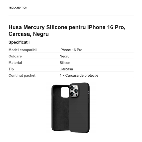 Husa Mercury Silicone pentru iPhone 16 Pro, Carcasa, Negru [2]