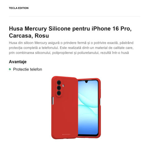 Husa Mercury Silicone pentru iPhone 16 Pro, Carcasa, Rosu [1]