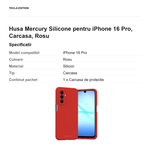 Husa Mercury Silicone pentru iPhone 16 Pro, Carcasa, Rosu [2]