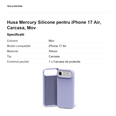 Husa Mercury Silicone pentru iPhone 17 Air, Carcasa, Mov [2]