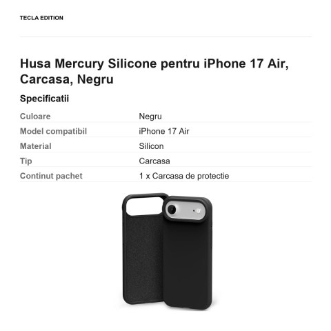 Husa Mercury Silicone pentru iPhone 17 Air, Carcasa, Negru [2]