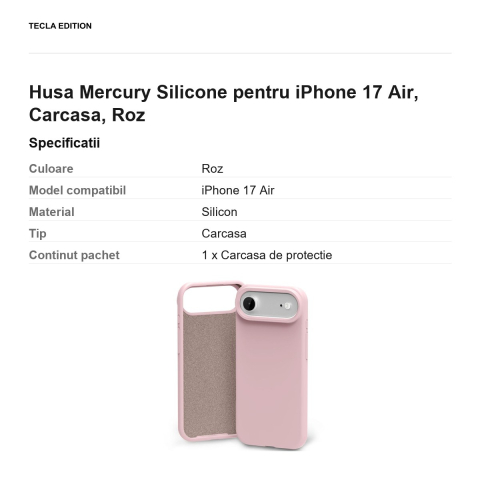 Husa Mercury Silicone pentru iPhone 17 Air, Carcasa, Roz [2]