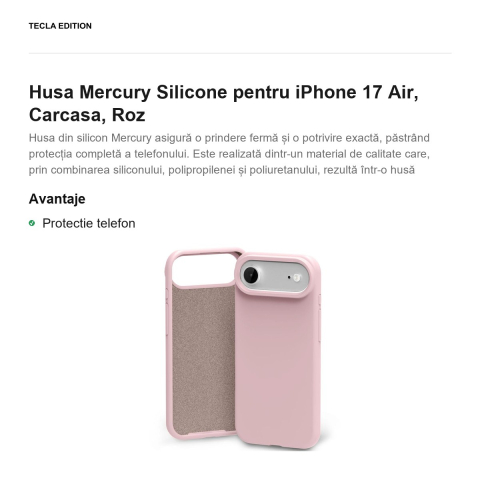 Husa Mercury Silicone pentru iPhone 17 Air, Carcasa, Roz [1]