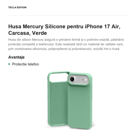 Husa Mercury Silicone pentru iPhone 17 Air, Carcasa, Verde [1]