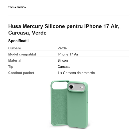 Husa Mercury Silicone pentru iPhone 17 Air, Carcasa, Verde [2]