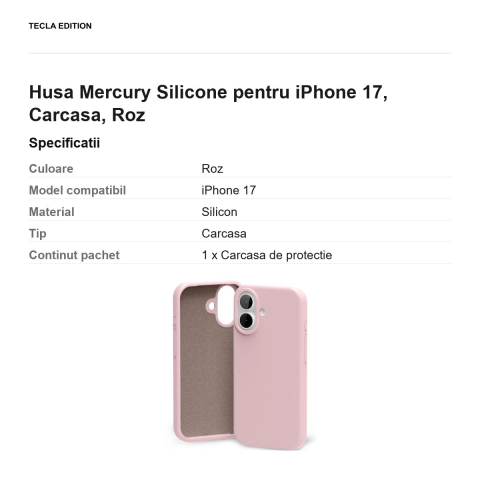 Husa Mercury Silicone pentru iPhone 17, Carcasa, Roz [2]