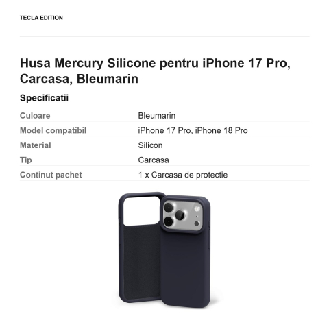 Husa Mercury Silicone pentru iPhone 17 Pro, Carcasa, Bleumarin [2]