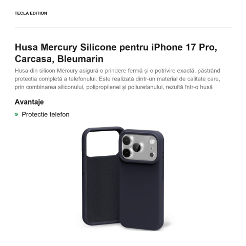 Husa Mercury Silicone pentru iPhone 17 Pro, Carcasa, Bleumarin [1]