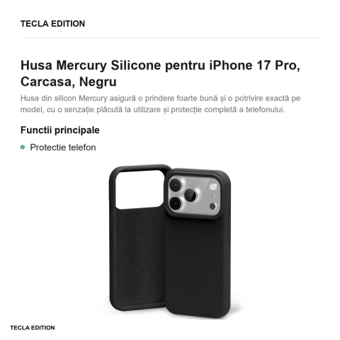 Husa Mercury Silicone pentru iPhone 17 Pro, Carcasa, Negru [1]