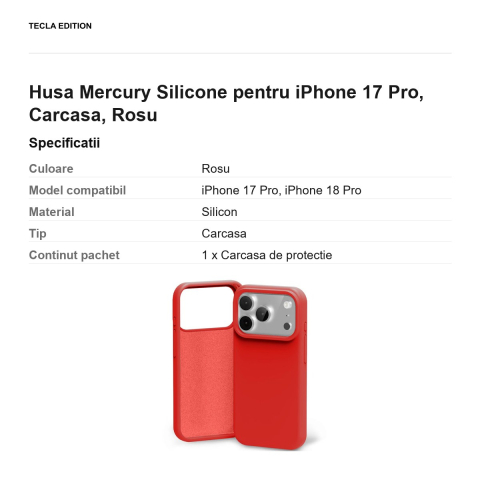 Husa Mercury Silicone pentru iPhone 17 Pro, Carcasa, Rosu [2]