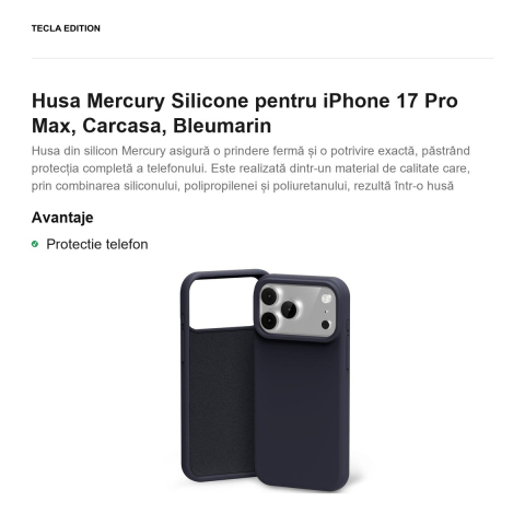 Husa Mercury Silicone pentru iPhone 17 Pro Max, Carcasa, Bleumarin [1]