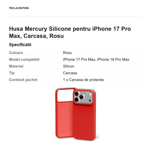 Husa Mercury Silicone pentru iPhone 17 Pro Max, Carcasa, Rosu [2]