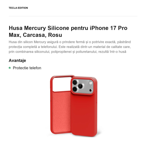 Husa Mercury Silicone pentru iPhone 17 Pro Max, Carcasa, Rosu [1]