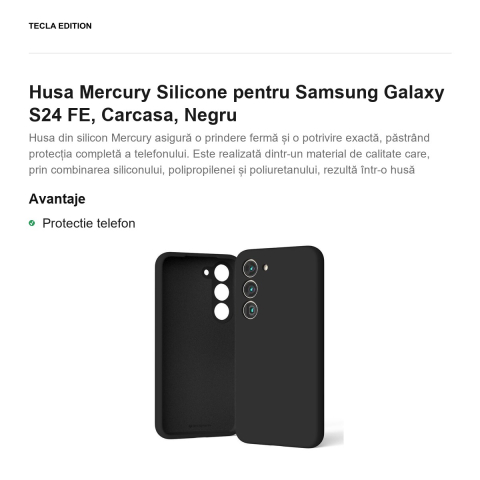 Husa Mercury Silicone pentru Samsung Galaxy S24 FE, Carcasa, Negru [1]