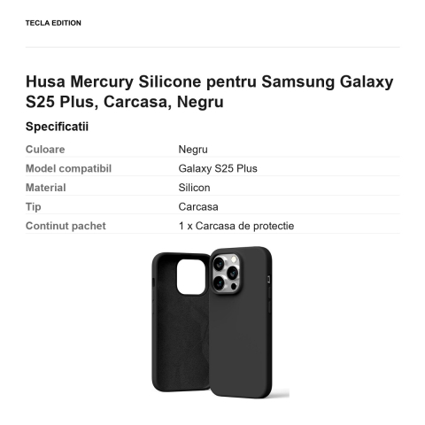 Husa Mercury Silicone pentru Samsung Galaxy S25 Plus, Carcasa, Negru [2]