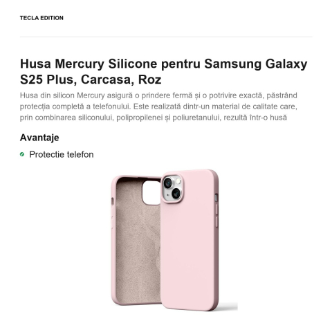Husa Mercury Silicone pentru Samsung Galaxy S25 Plus, Carcasa, Roz [1]
