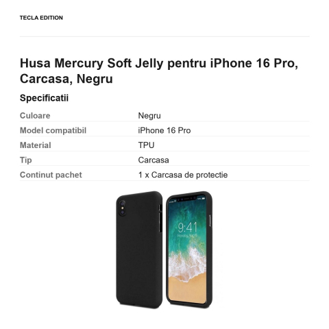 Husa Mercury Soft Jelly pentru iPhone 16 Pro, Carcasa, Negru [2]