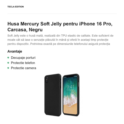 Husa Mercury Soft Jelly pentru iPhone 16 Pro, Carcasa, Negru [1]