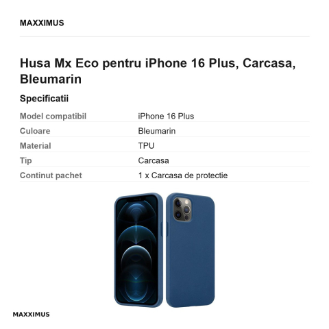 Husa Mx Eco pentru iPhone 16 Plus, Carcasa, Bleumarin [2]