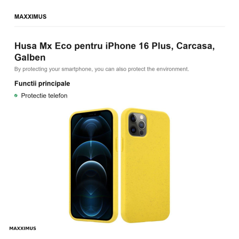 Husa Mx Eco pentru iPhone 16 Plus, Carcasa, Galben [1]