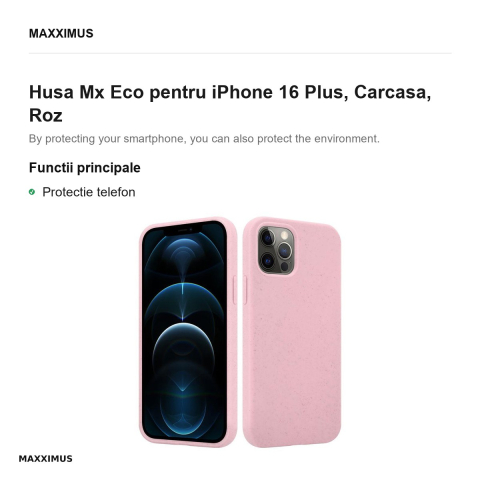 Husa Mx Eco pentru iPhone 16 Plus, Carcasa, Roz [1]