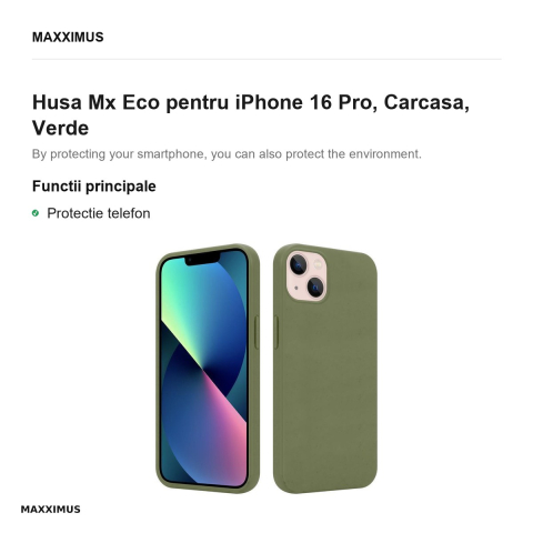 Husa Mx Eco pentru iPhone 16 Pro, Carcasa, Verde [1]