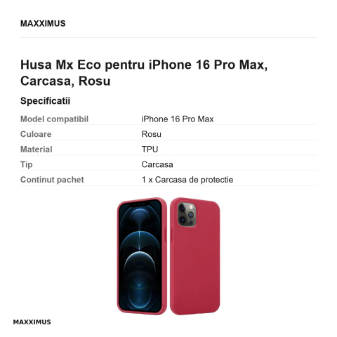 Husa Mx Eco pentru iPhone 16 Pro Max, Carcasa, Rosu [2]