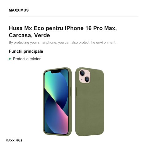 Husa Mx Eco pentru iPhone 16 Pro Max, Carcasa, Verde [1]