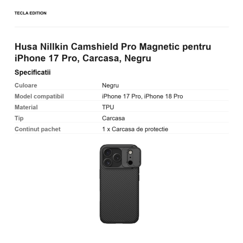 Husa Nillkin Camshield Pro Magnetic pentru iPhone 17 Pro, Carcasa, Negru [2]
