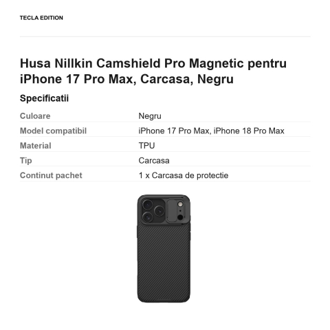 Husa Nillkin Camshield Pro Magnetic pentru iPhone 17 Pro Max, Carcasa, Negru [2]