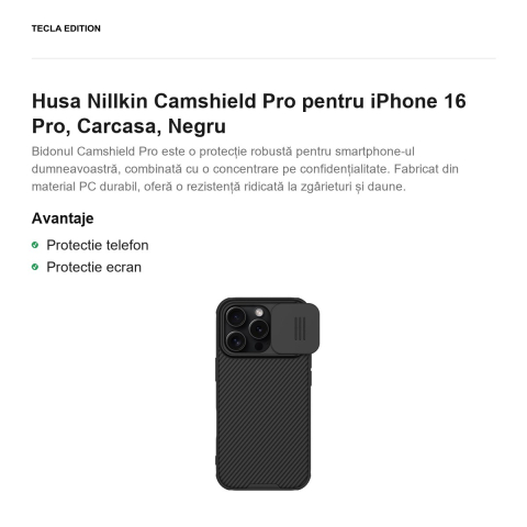 Husa Nillkin Camshield Pro pentru iPhone 16 Pro, Carcasa, Negru [1]