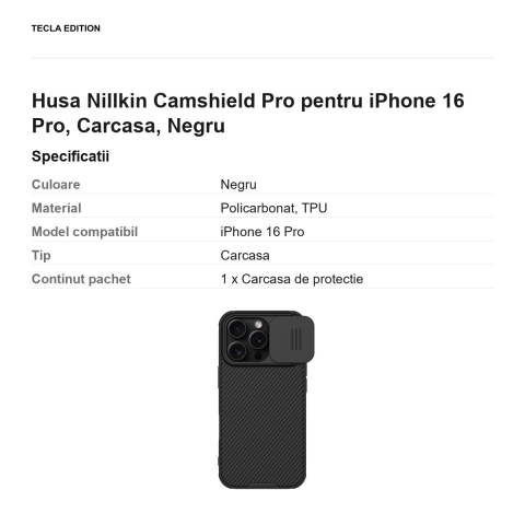 Husa Nillkin Camshield Pro pentru iPhone 16 Pro, Carcasa, Negru [2]
