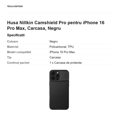 Husa Nillkin Camshield Pro pentru iPhone 16 Pro Max, Carcasa, Negru [2]