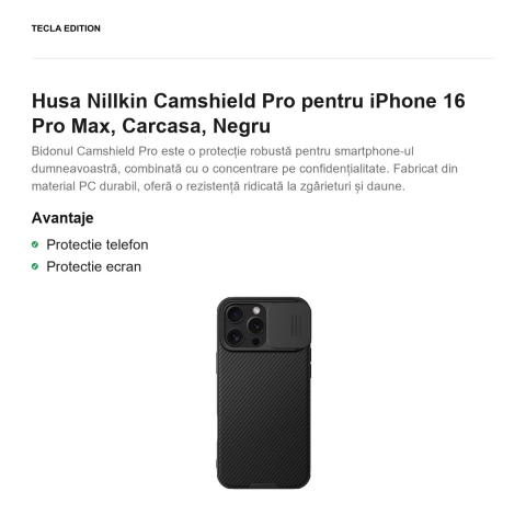 Husa Nillkin Camshield Pro pentru iPhone 16 Pro Max, Carcasa, Negru [1]