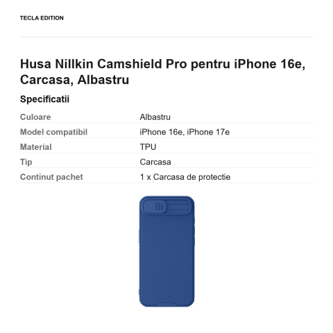 Husa Nillkin Camshield Pro pentru iPhone 16e, Carcasa, Albastru [2]