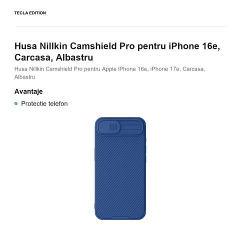 Husa Nillkin Camshield Pro pentru iPhone 16e, Carcasa, Albastru [1]