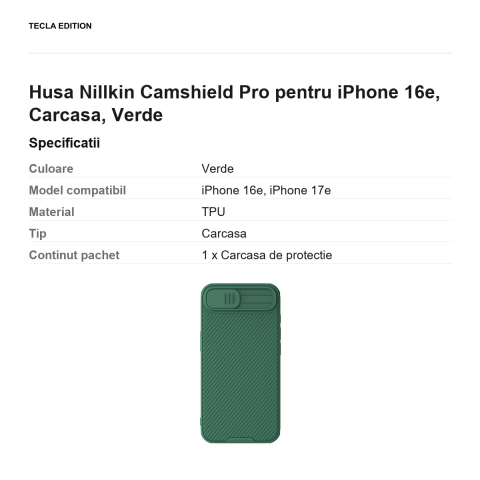Husa Nillkin Camshield Pro pentru iPhone 16e, Carcasa, Verde [2]