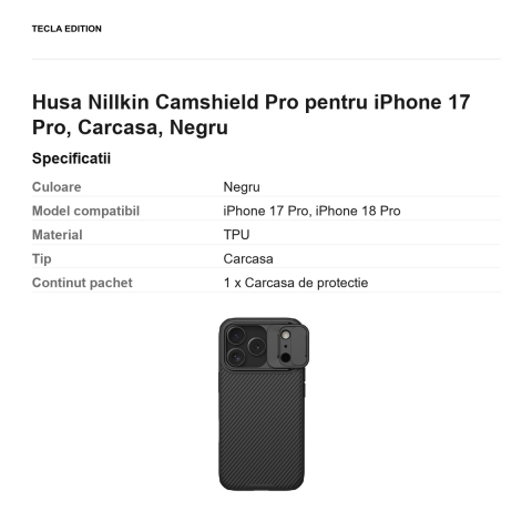 Husa Nillkin Camshield Pro pentru iPhone 17 Pro, Carcasa, Negru [2]