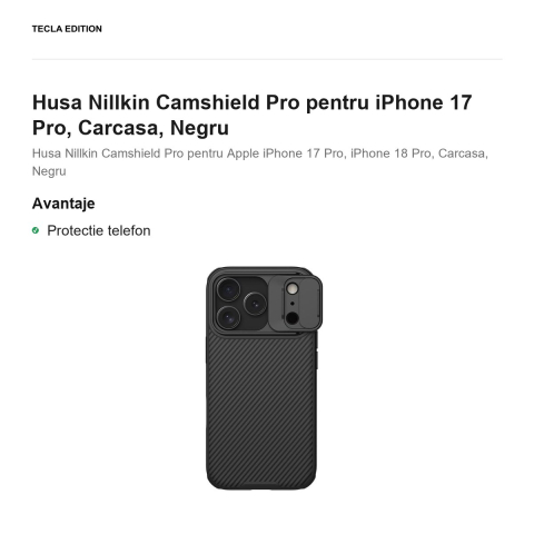 Husa Nillkin Camshield Pro pentru iPhone 17 Pro, Carcasa, Negru [1]